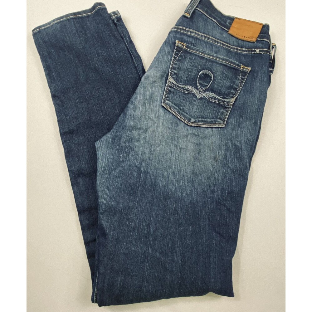 Lucky Brand Womens Sofia Skinny Medium Blue Denim 5 pockets Embroidered Size 8